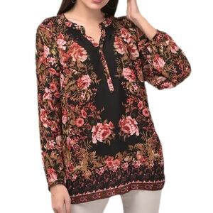 Meera Lane Boho Floral Blouse Romantic Georgette Tunic Top Long Sleeve Sz 0X